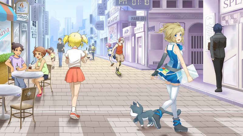 Blonde Girl with Cat — Blue, Calm, Afternoon, Anime