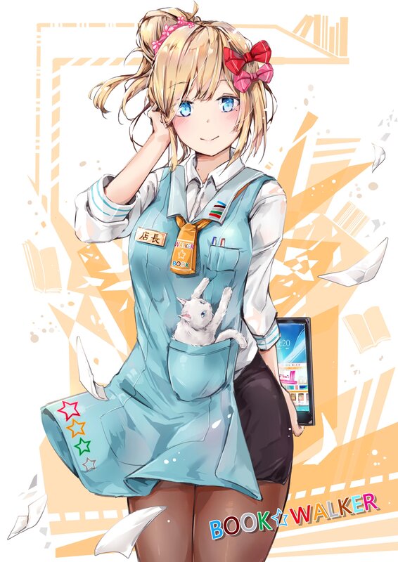 Blonde Girl with Cat — Blue, Cheerful