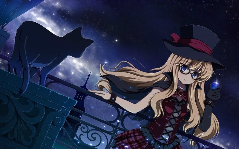 Blonde Girl with Cat — Blue, Serene, Night