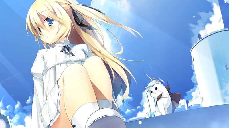 Blonde Girl with Cat — Blue, Serene