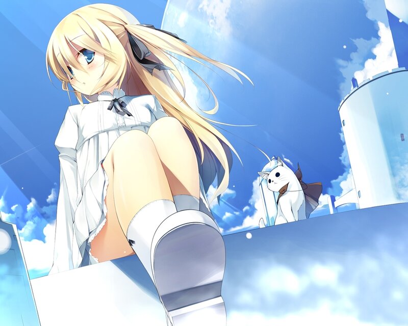 Blonde Girl with Cat — Blue