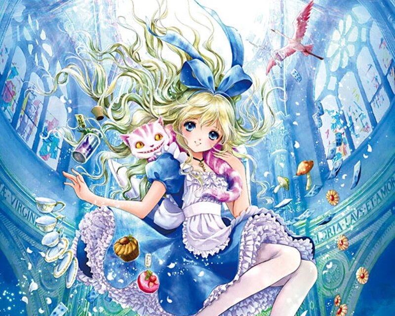 Blonde Girl with Cat — Blue, Whimsical