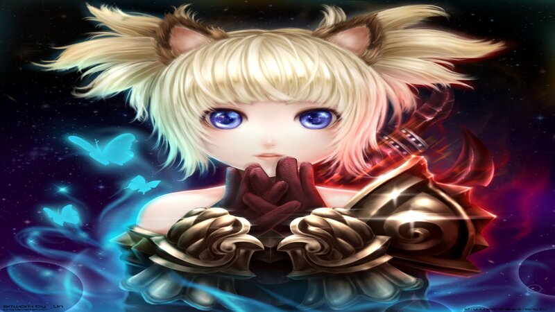 Blonde Girl with Cat Ears — Blue, Dramatic