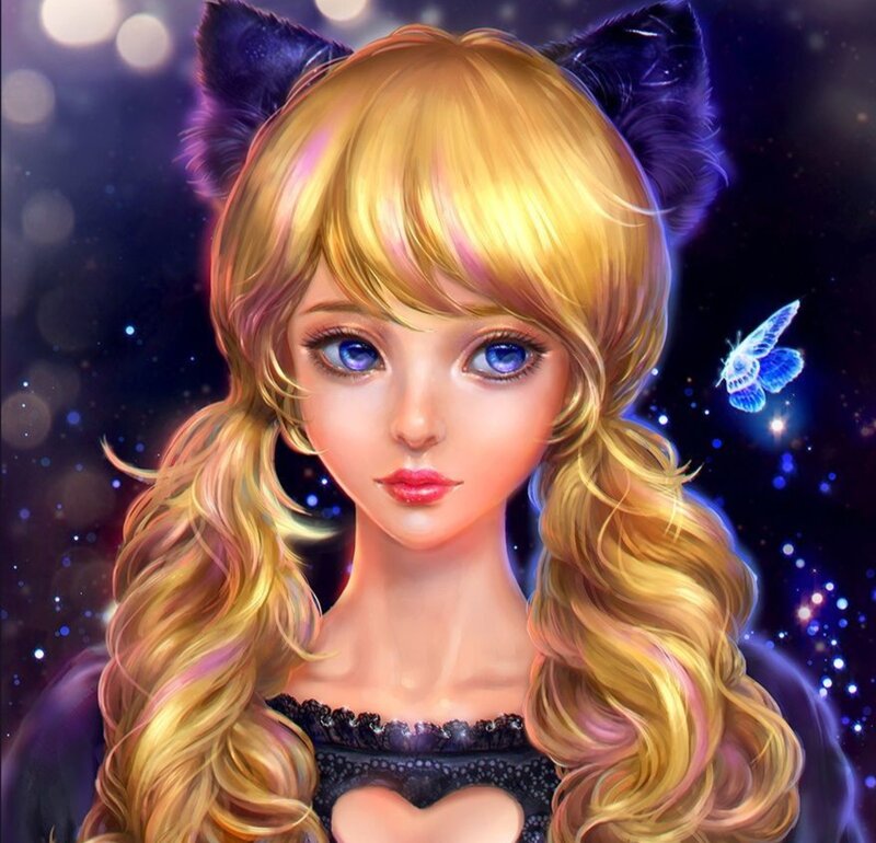 Blonde Girl with Cat Ears — Gold
