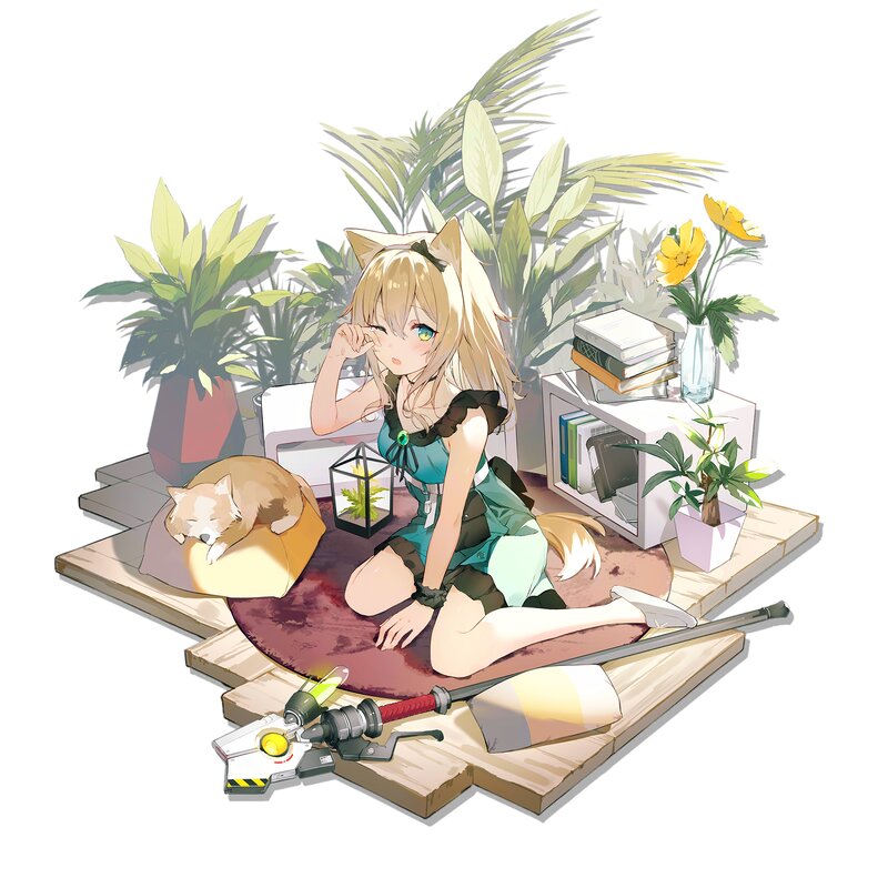 Blonde Girl with Cat Ears — Green, Calm, Afternoon