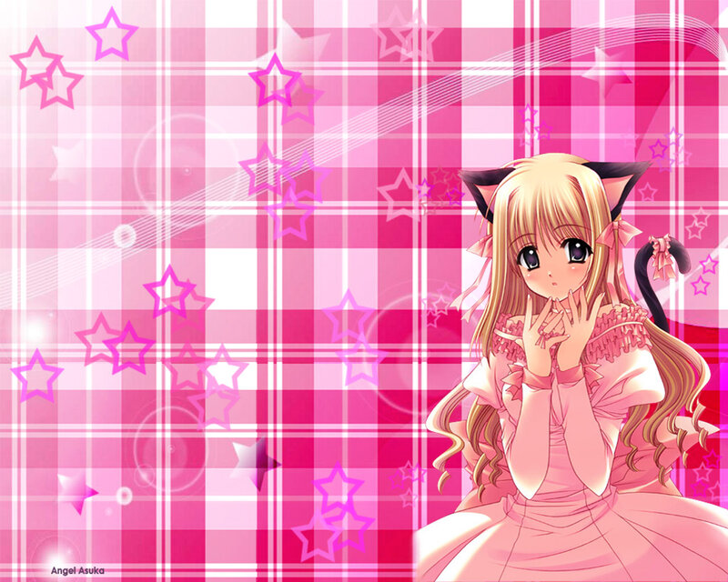 Blonde Girl with Cat Ears — Pink, Playful