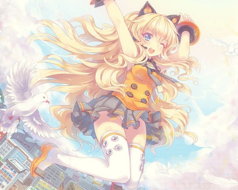 Blonde Girl with Cat Ears — Yellow, Joyful