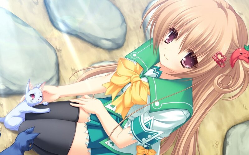 Blonde Girl with Cat — Green, Calm