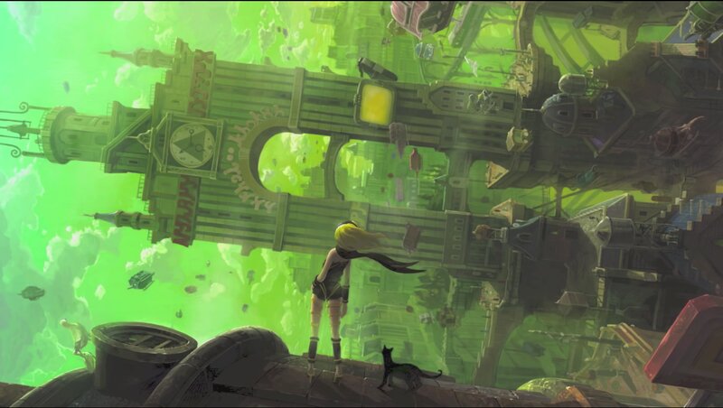 Blonde Girl with Cat — Green, Dramatic