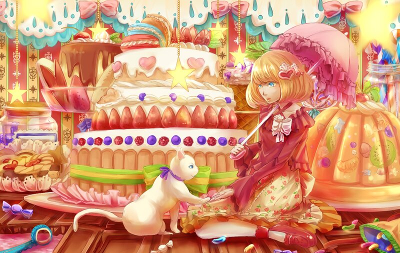 Blonde Girl with Cat — Pink, Whimsical