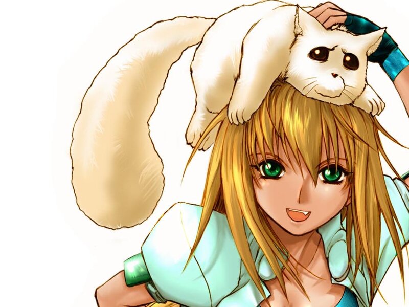 Blonde Girl with Cat — Playful