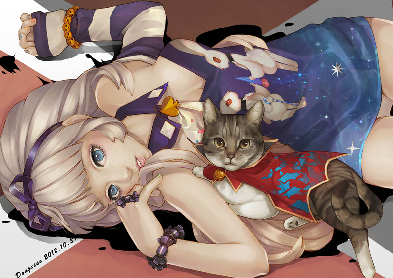 Blonde Girl with Cat — Purple, Calm