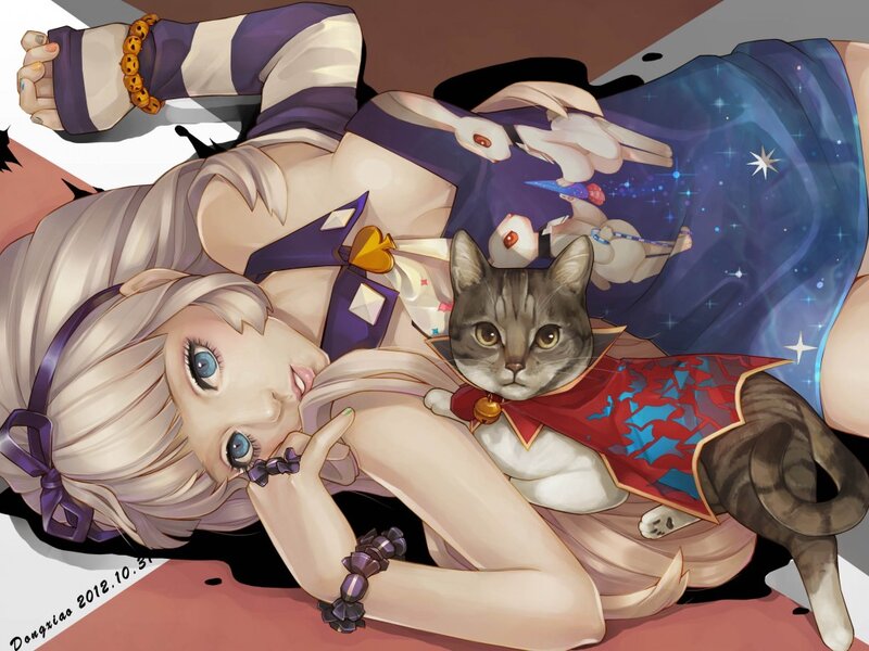 Blonde Girl with Cat — Purple, Dreamy