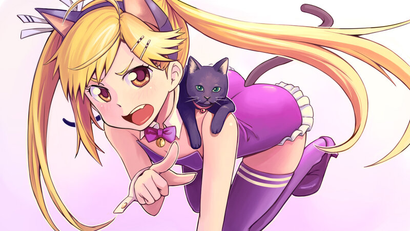 Blonde Girl with Cat — Purple, Playful