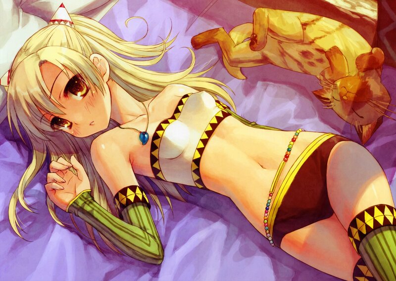 Blonde Girl with Cat — Purple