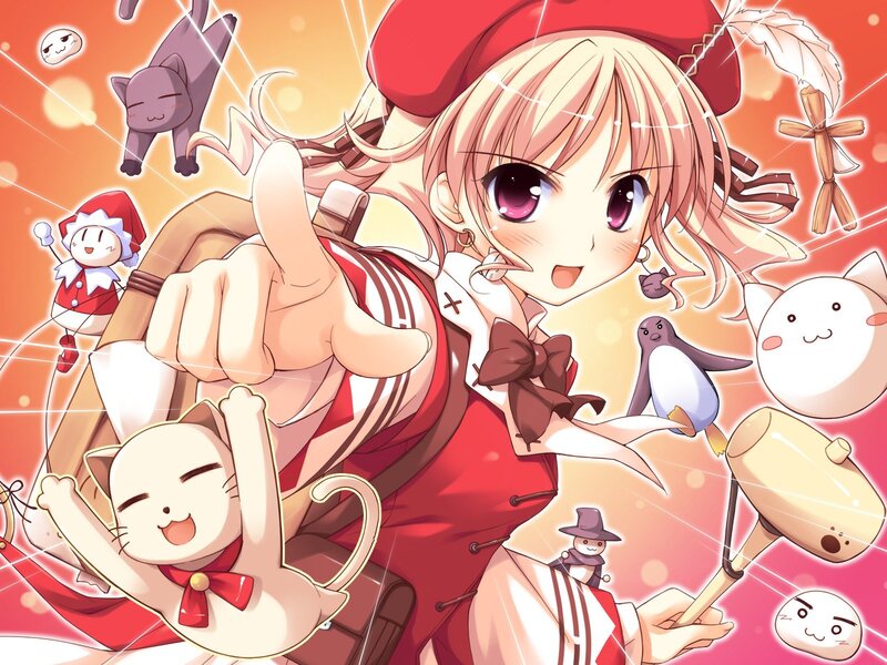 Blonde Girl with Cat — Red, Cheerful