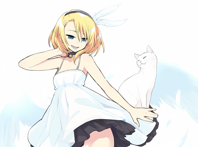 Blonde Girl with Cat — White, Serene