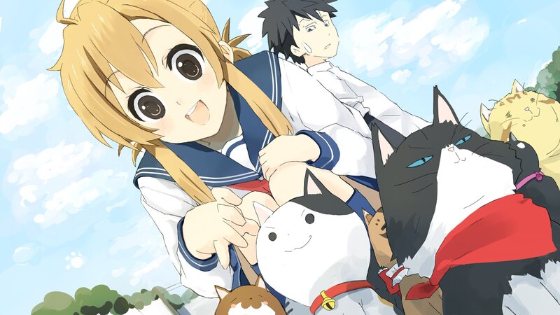 Blonde Girl with Cats — Blue, Cheerful