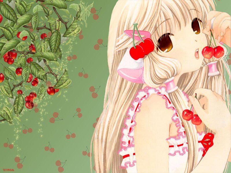 Blonde Girl with Cherries — Green