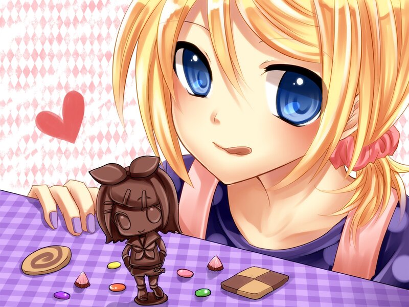 Blonde girl with chocolate figure
