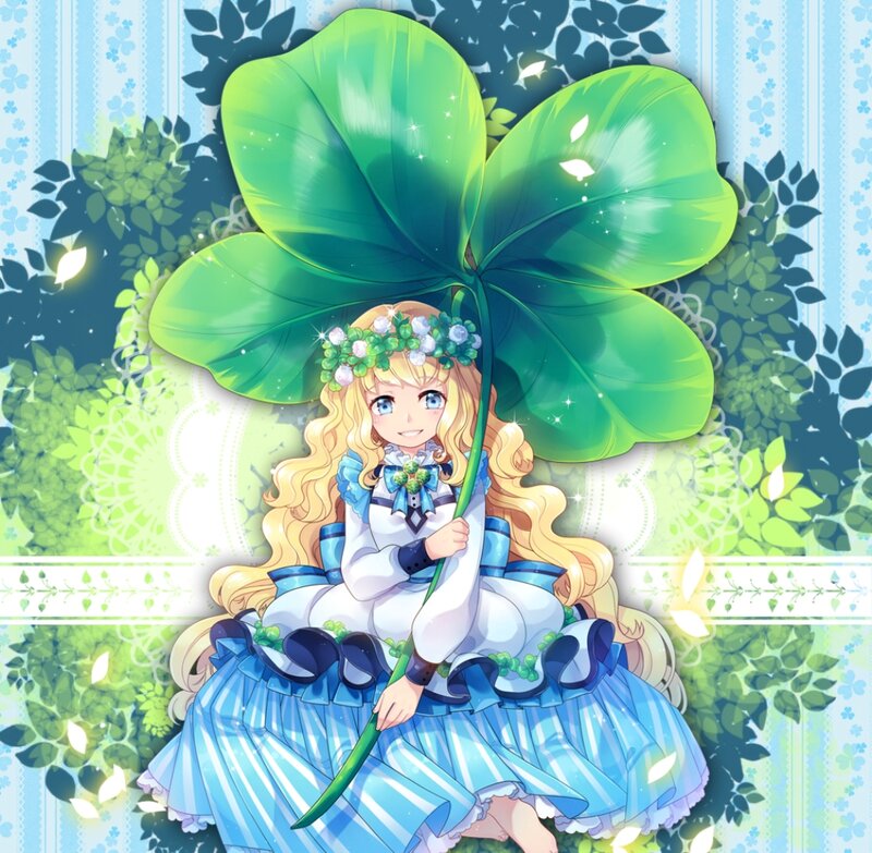 Blonde Girl with Clover — Blue