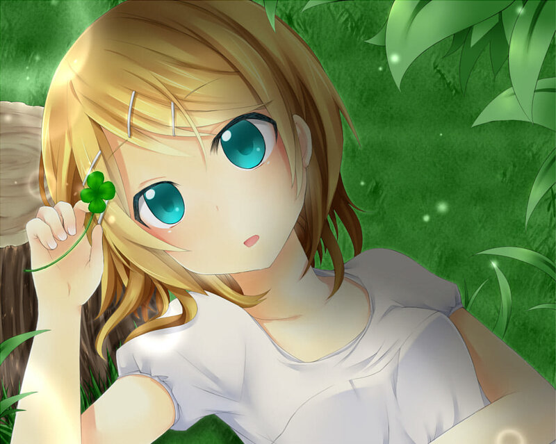 blonde girl with clover