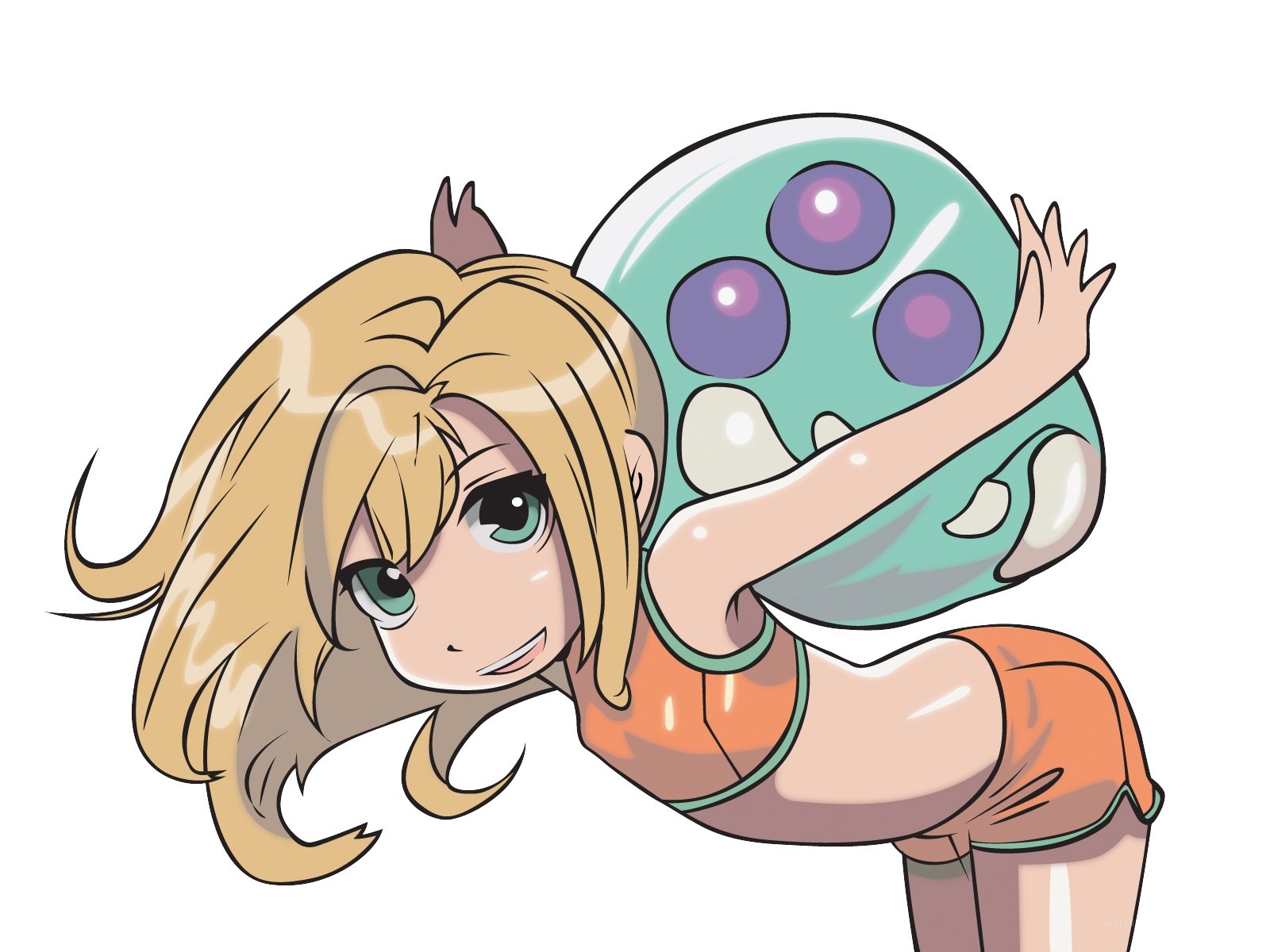 blonde girl with creature