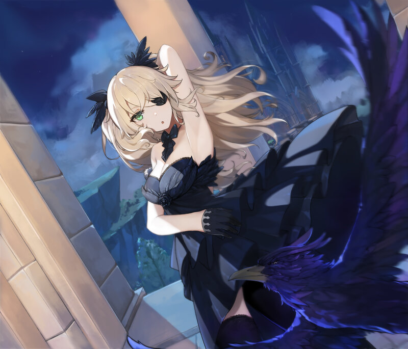 Blonde Girl with Crow — Blue, Dramatic