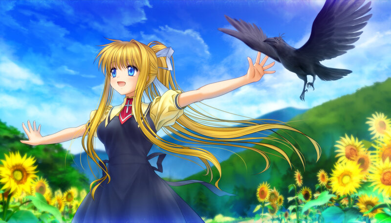 Blonde Girl with Crow — Blue, Serene