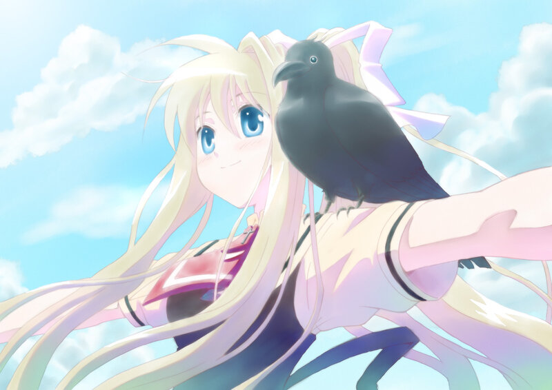 Blonde Girl with Crow — Blue