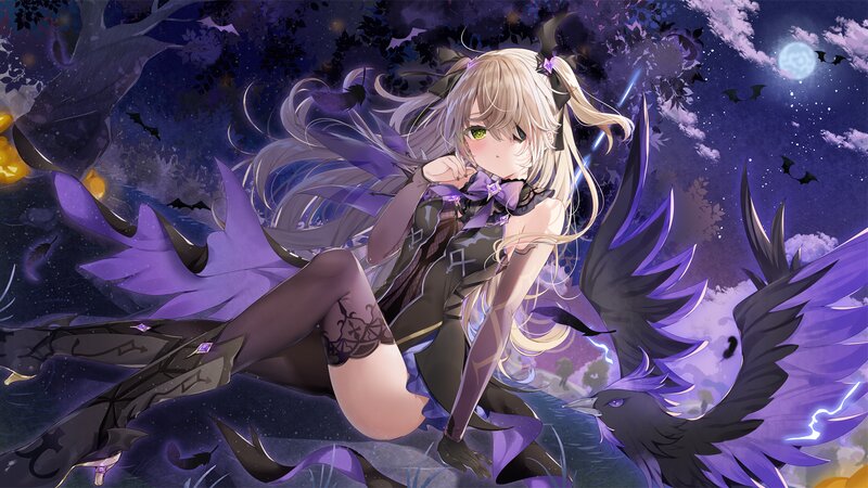 Blonde Girl with Crow — Purple