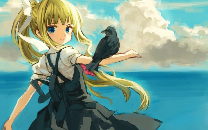 blonde girl with crow
