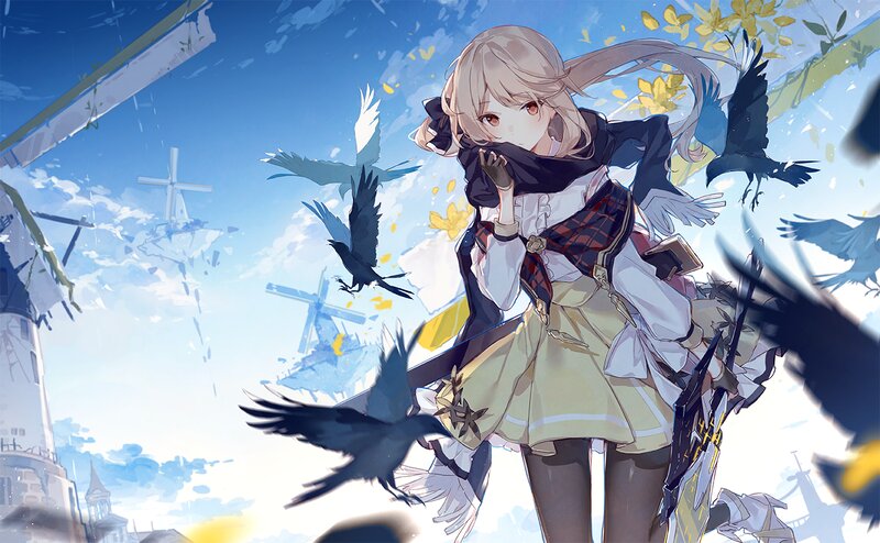 Blonde Girl with Crows — Blue