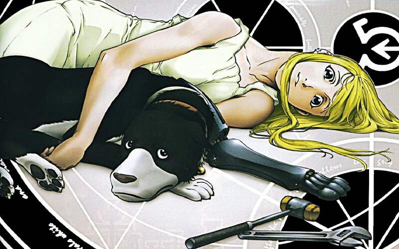 Blonde Girl with Dog — Yellow, Calm, Manga