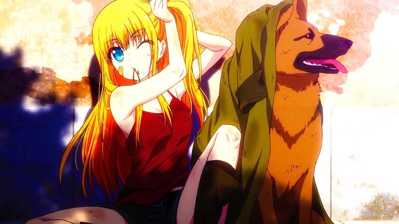 Blonde Girl with Dog — Yellow, Dramatic