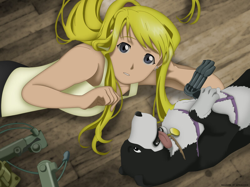 Blonde Girl with Dog — Yellow