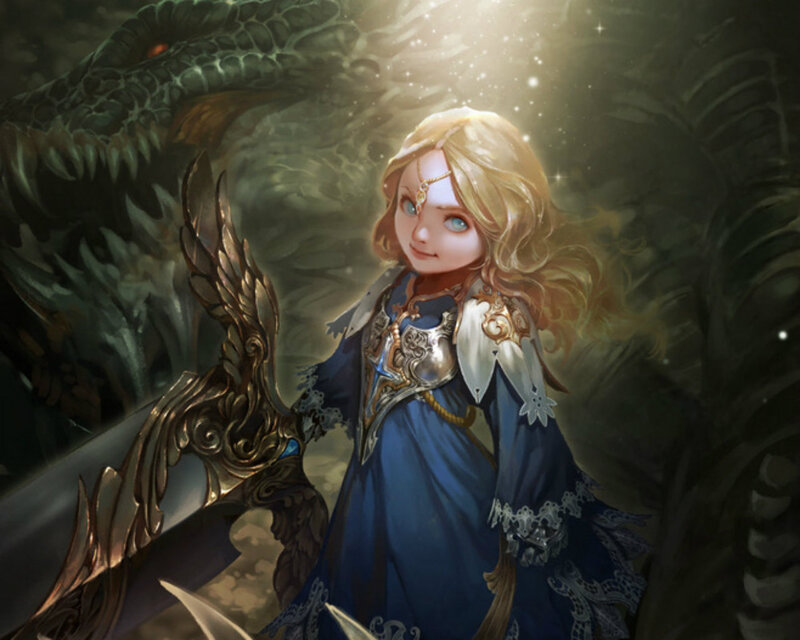Blonde Girl with Dragon — Blue