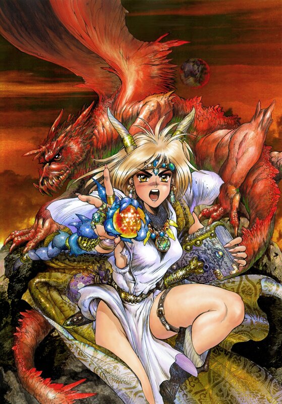 Blonde Girl with Dragon — Red, Dramatic, Sunset