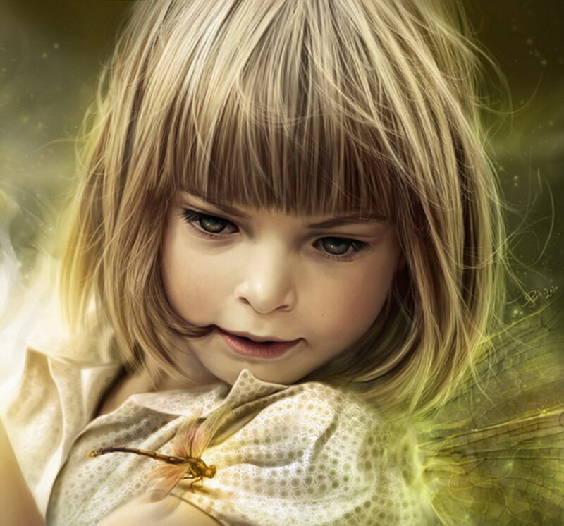 Blonde Girl with Dragonfly