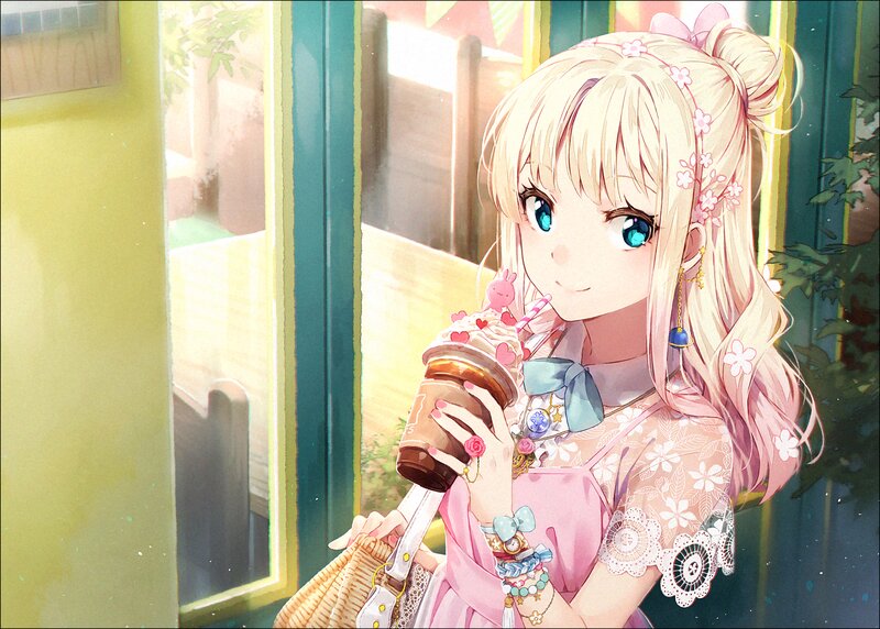 Blonde Girl with Drink — Pink