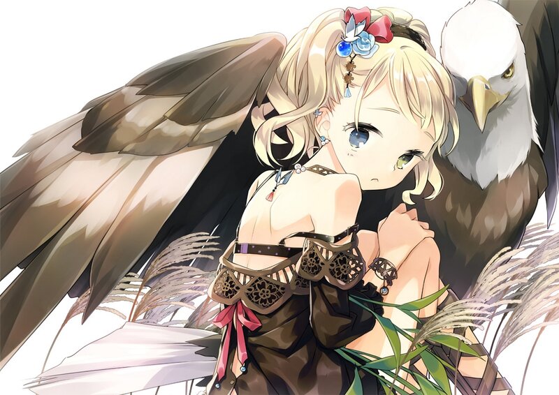 Blonde Girl with Eagle — Brown, Calm