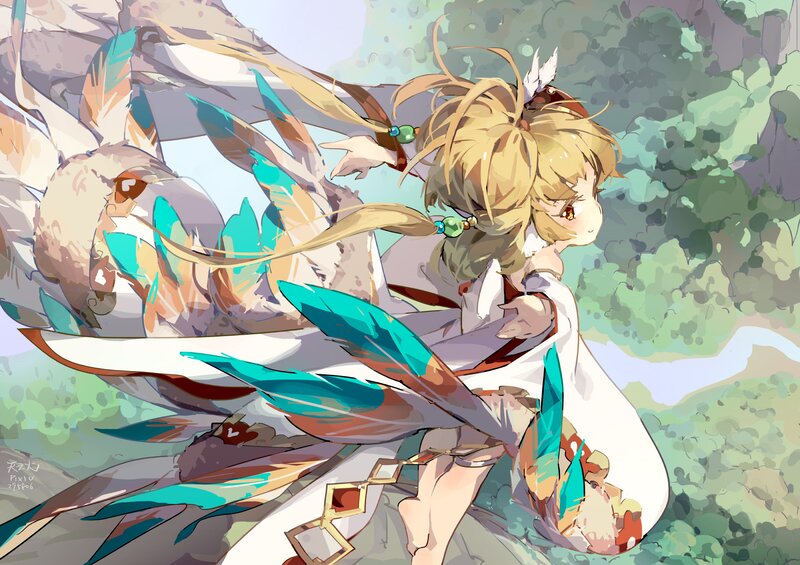 Blonde Girl with Feathered Creature