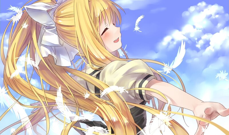 blonde girl with feathers