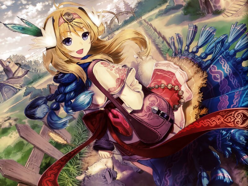 Blonde Girl with Feathers — Blue, Cheerful