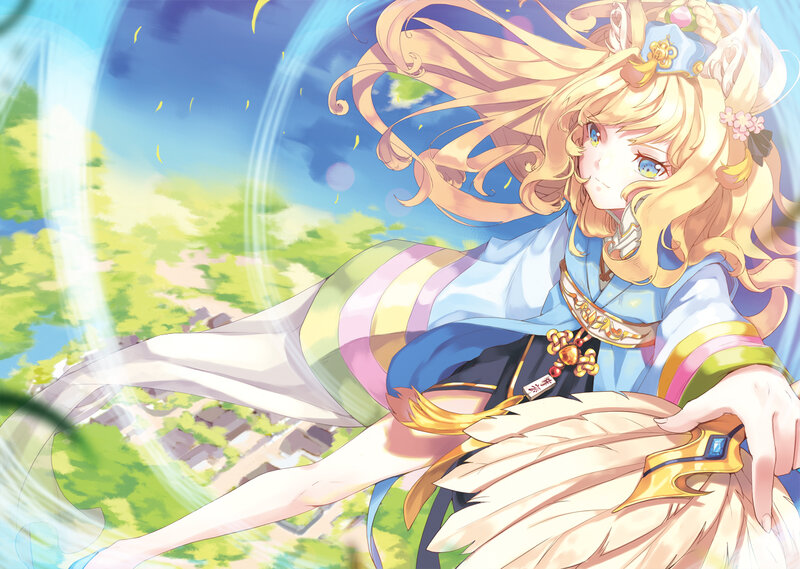 Blonde Girl with Feathers — Blue, Serene