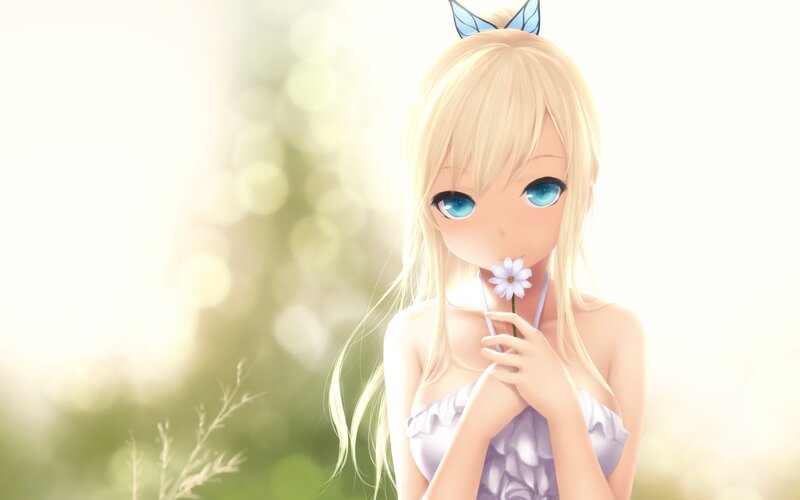 Blonde Girl with Flower — White