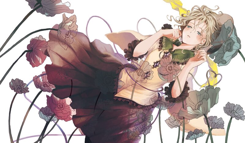 blonde girl with flowers