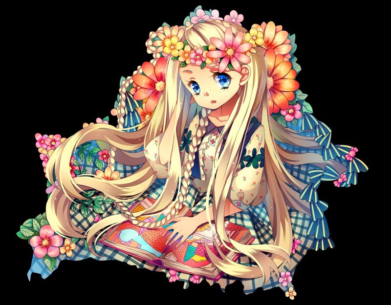 Blonde Girl with Flowers — Blue, Calm
