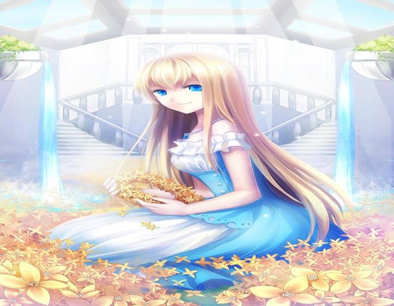 Blonde Girl with Flowers — Blue, Serene, Morning