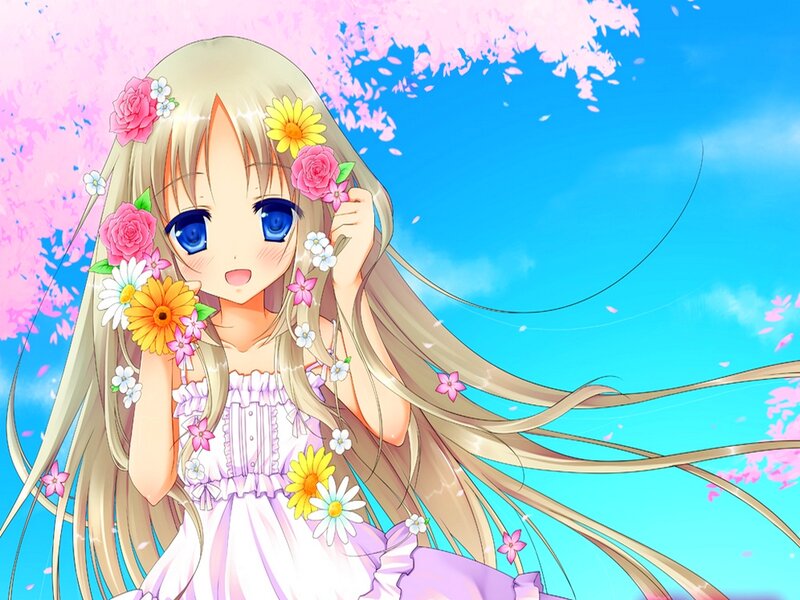 Blonde Girl with Flowers — Blue, Serene, Spring